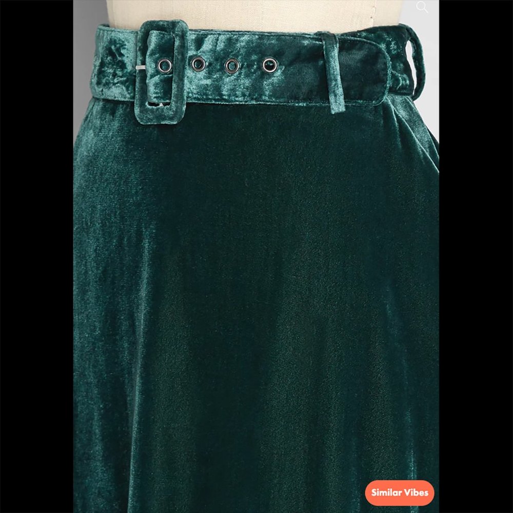 NWT Modcloth Perfect Timing Belted Midi Skirt seafoam crinkle velvet M  New - Picture 3 of 10